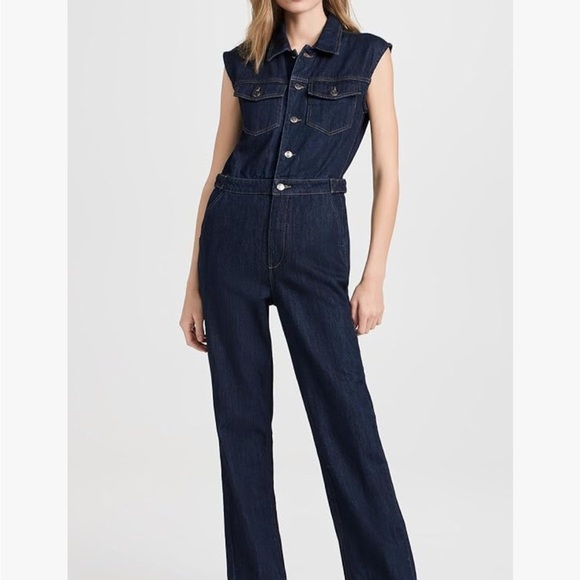 Pistola Blue Denim Jumpsuit Sleeveless Collared - Picture 1 of 14